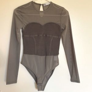Zara long sleeve corset detail bodysuit, size small, color is a sage/taupe